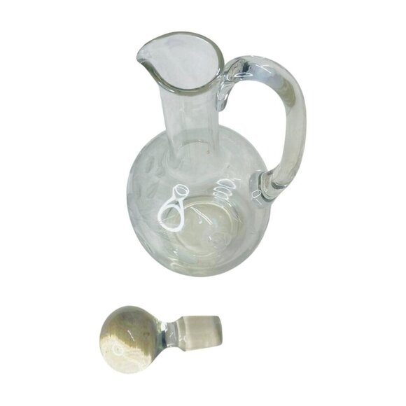 Clear Glass Wine Decanter with Stopper Etched Rose Floral Leaf Handle Pour Spout - Picture 3 of 8
